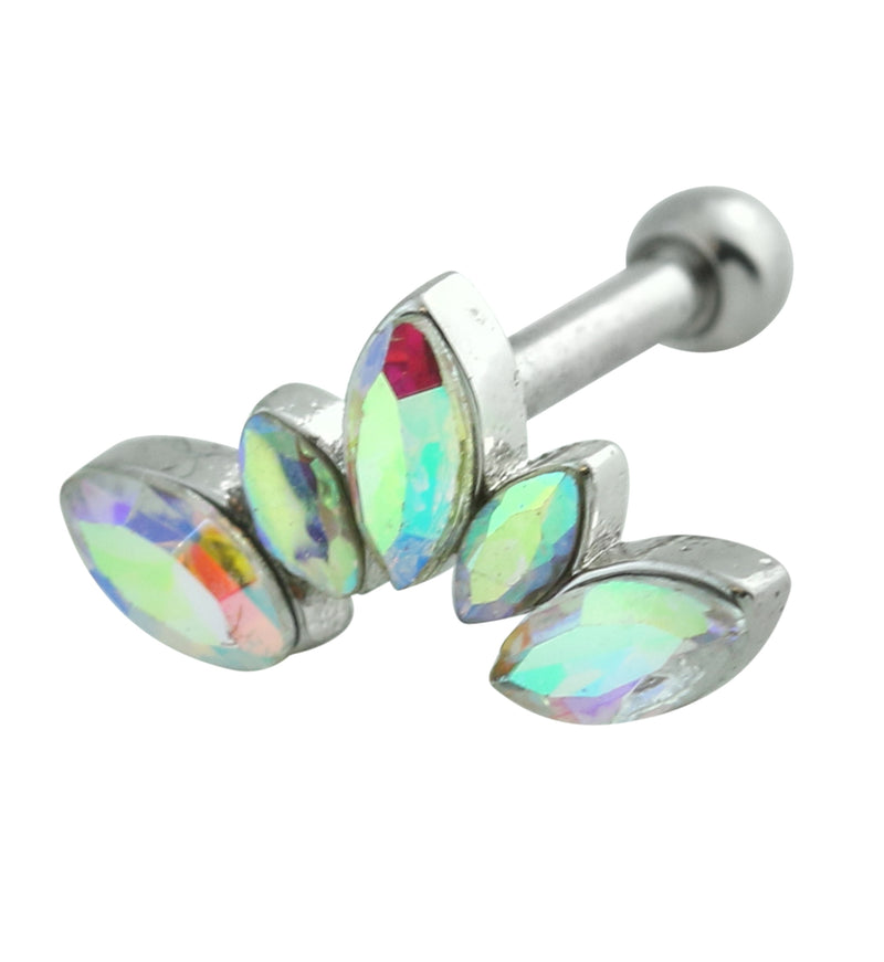 Half Crown Rainbow Aurora CZ Cartilage Barbell