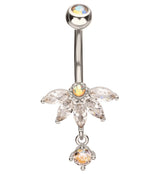 Half Flower Rainbow Aurora And Clear CZ Dangle Stainless Steel Belly Button Ring