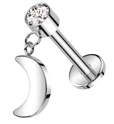 Half Moon Dangle Clear CZ Titanium Threadless Labret