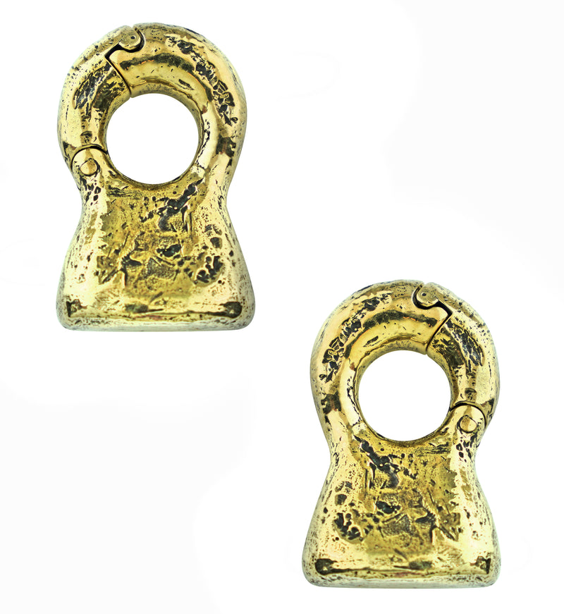 Hammered Bell Brass Hinged Ear Weights