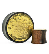 Hammered Brass Inlay Areng Wood Plugs