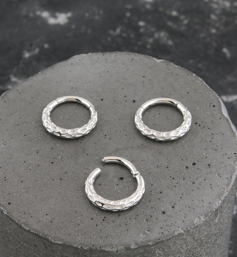 Hammered Rim Stainless Steel Hinged Segment Ring | UrbanBodyJewelry.com