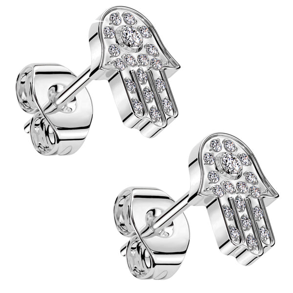 Hamsa Hand Titanium Threadless Stud Earrings UrbanBodyJewelry