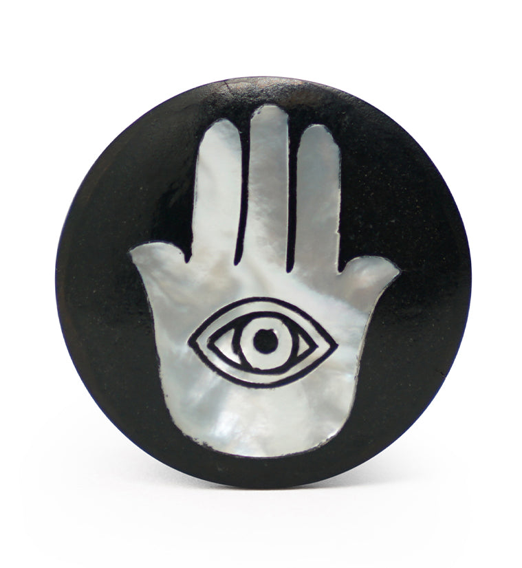 Hamsa Hand MOP Inlay Sono Wood Plugs