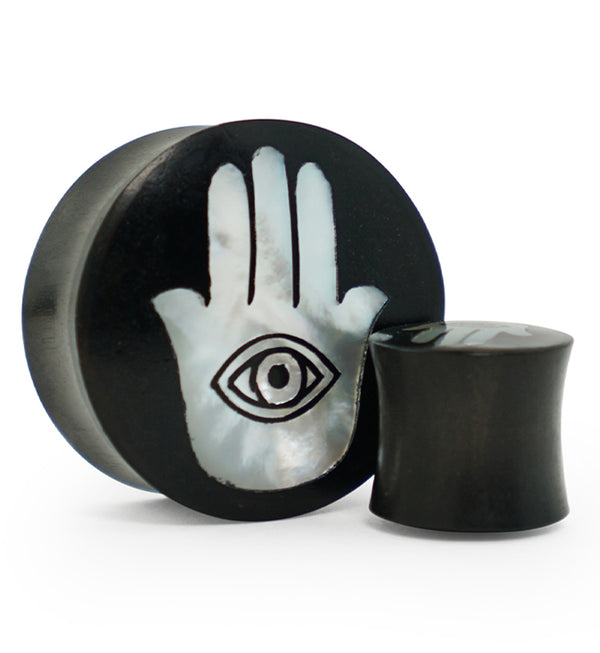 Hamsa Hand MOP Inlay Sono Wood Plugs