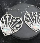 Heart Burst White Opalite Stainless Steel Plug Hoops