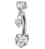 Heart Dangle Clear CZ Titanium Threadless Belly Button Ring