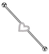 Heart Hollow Clear CZ Internally Threaded Titanium Industrial Barbell