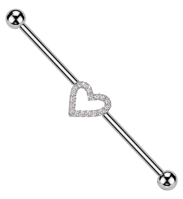 Heart Hollow Clear CZ Internally Threaded Titanium Industrial Barbell