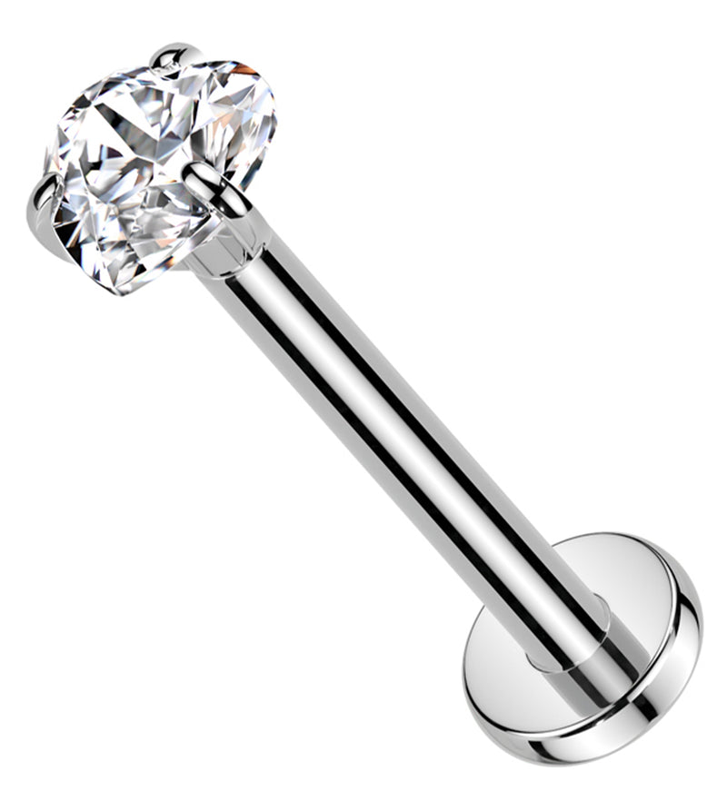 Heart Prong Clear CZ Titanium Threadless Labret