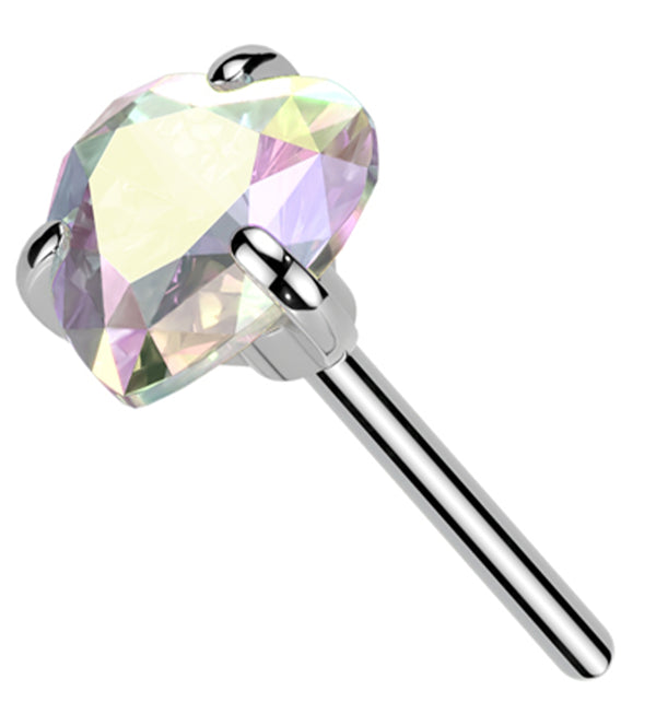 Heart Prong Rainbow Aurora CZ Titanium Threadless Top