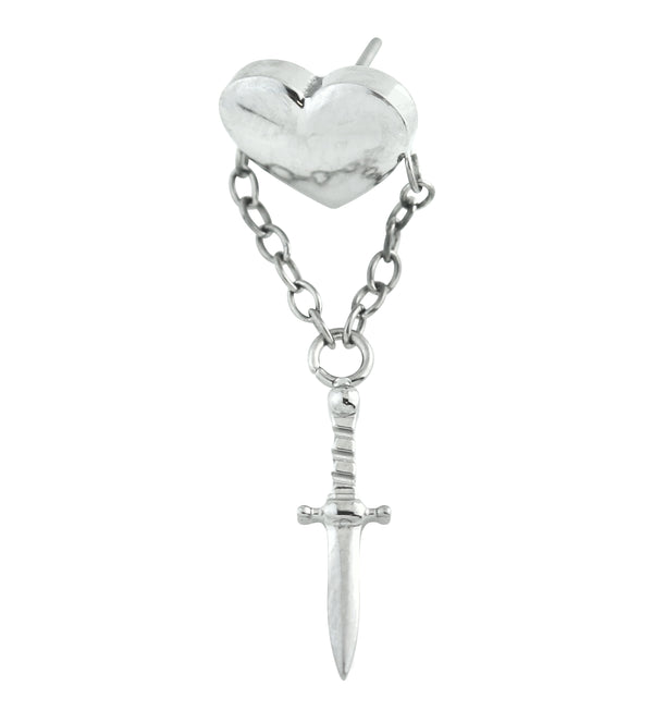 Heart With Sword Dangle Titanium Threadless Top