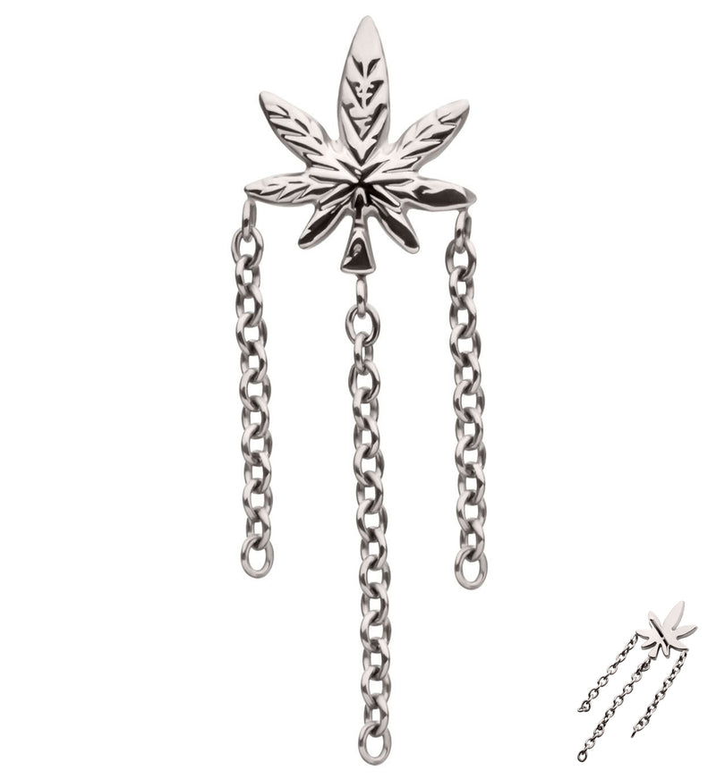 Hemp Leaf Triple Dangle Chain Titanium Threadless Top