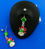 Holiday Bell Dangle Rainbow Aurora CZ Stainless Steel Belly Button Ring