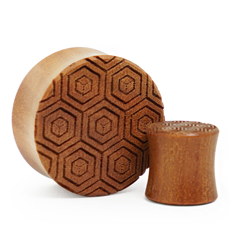 Geometric Honeycomb Engraved Saba Wood Plugs