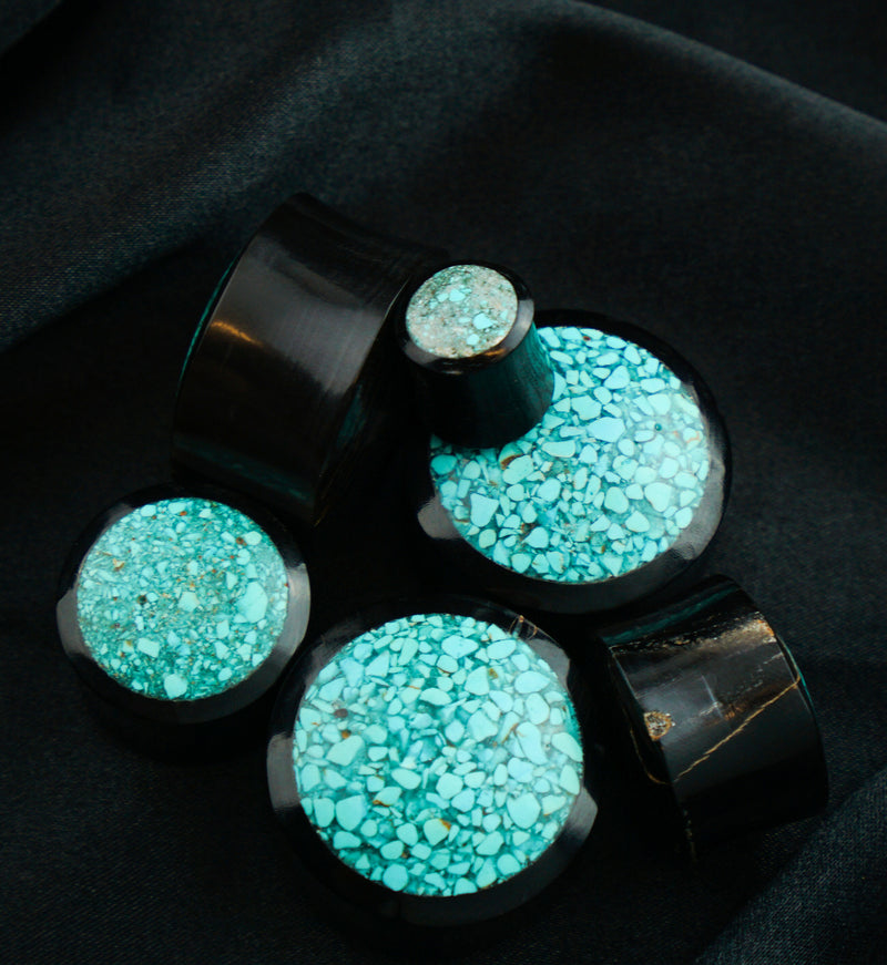 Horn Plugs With Turquoise Stone Inlay