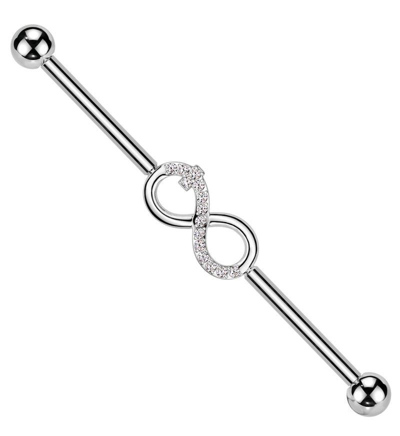 Infinity Symbol Clear CZ Internally Threaded Titanium Industrial Barbell