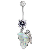 Iridescent Butterfly Wing Clear CZ Stainless Steel Belly Button Ring