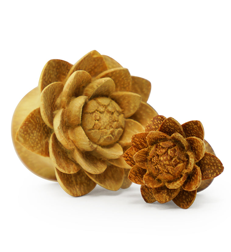 Jackfruit Wood Carved Camellia Flower Plugs