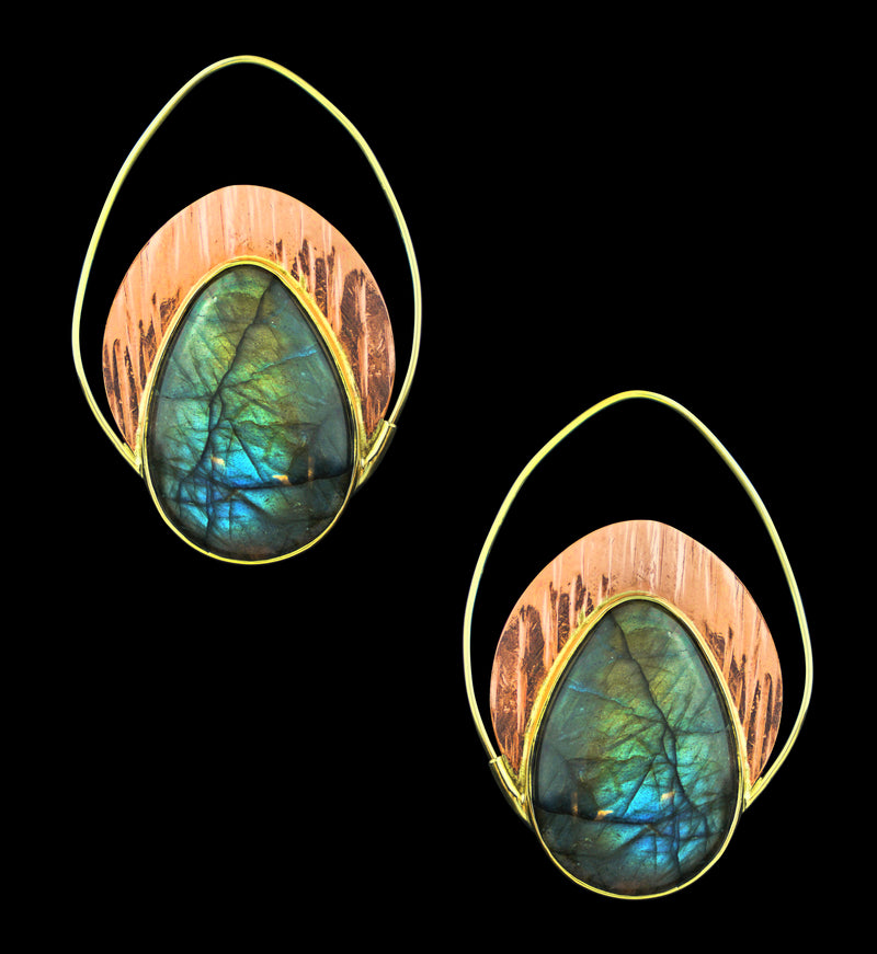 Labradorite Stone Rogue Brass Teardrop Hangers - Earrings