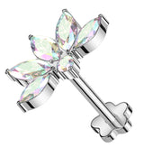 Lotus Flower Rainbow Aurora CZ Threadless Titanium Flower Back Labret