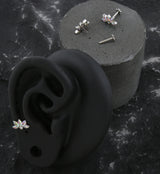 Lotus Flower Rainbow Aurora CZ Threadless Titanium Flower Back Labret