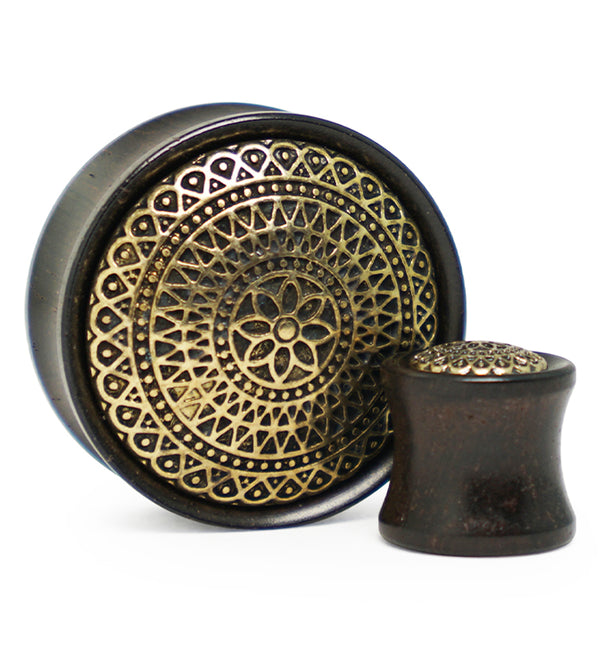 Ebony Wood Plugs With Lotus Ornament Inlay