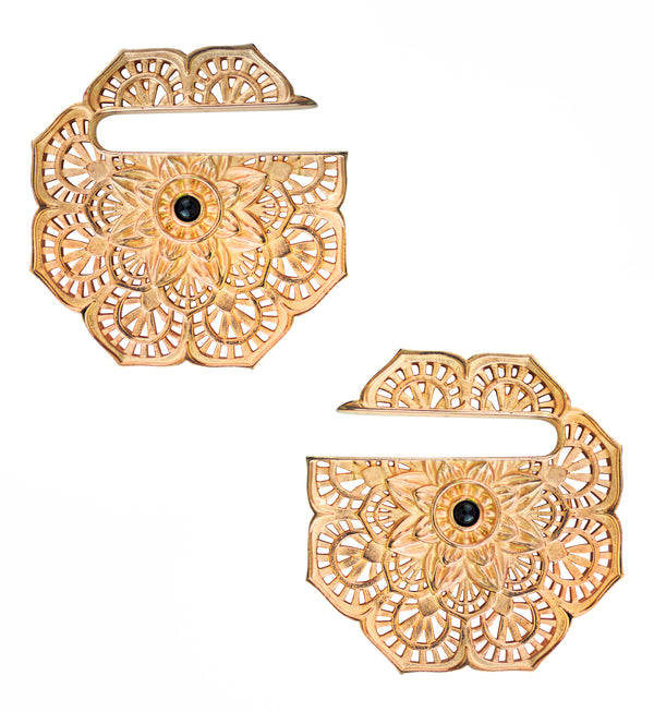 Mandala Flower Rose Gold Brass Ear Weights