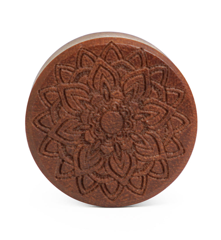 Mandala Flower Engraved Saba Wood Plugs