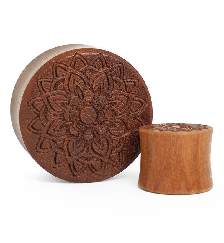 Mandala Flower Engraved Saba Wood Plugs