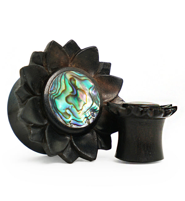 Mandala Areng Wood Plugs with Abalone Shell Inlay