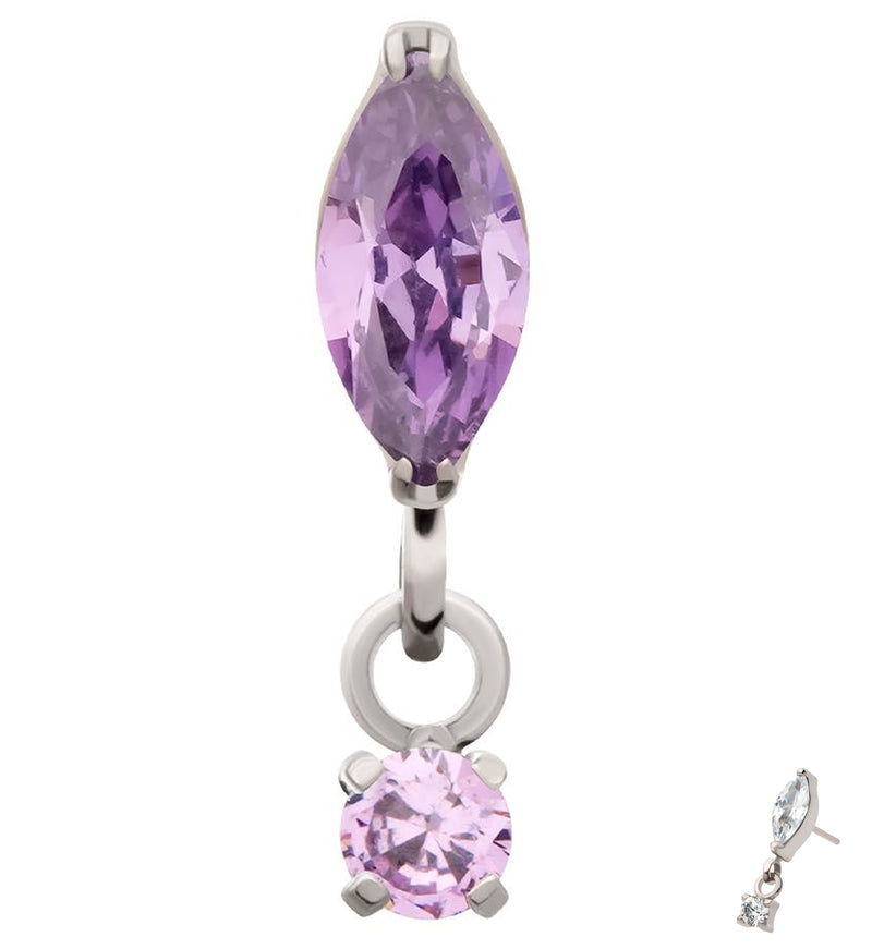 Marquise Amethyst CZ Dangle Titanium Threadless Top