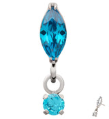 Marquise Blue Topaz CZ Dangle Titanium Threadless Top