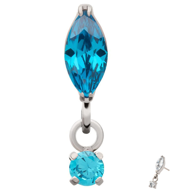 Marquise Blue Topaz CZ Dangle Titanium Threadless Top