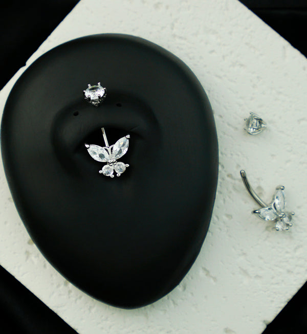 Marquise Butterfly Clear CZ Stainless Steel Belly Button Ring