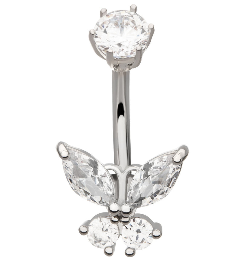 Marquise Butterfly Clear CZ Stainless Steel Belly Button Ring