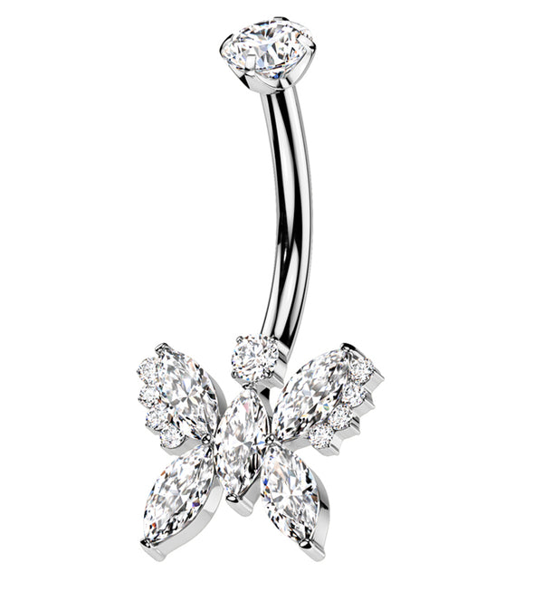 Marquise Butterfly Clear CZ Titanium Threadless Belly Button Ring