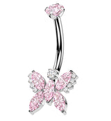 Marquise Butterfly Pink CZ Titanium Threadless Belly Button Ring