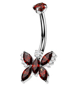 Marquise Butterfly Red CZ Titanium Threadless Belly Button Ring