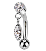 Marquise Dangle Clear CZ Titanium Threadless Curved Barbell