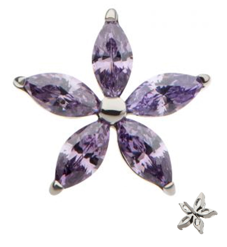 Marquise Flower Amethyst CZ Titanium Threadless Top