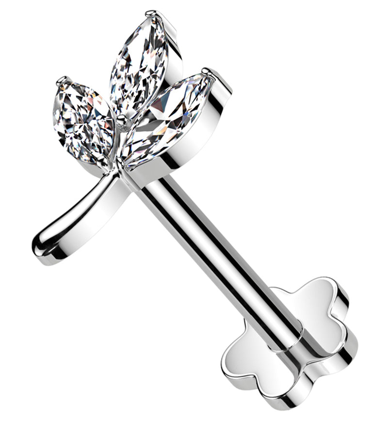 Marquise Leaf Clear CZ Flower Back Titanium Threadless Labret