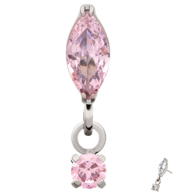 Marquise Pink CZ Dangle Titanium Threadless Top