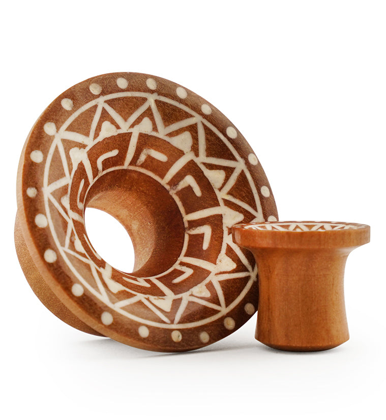 Saba Wood Mayan Flare Tunnels With Tribal Inlay