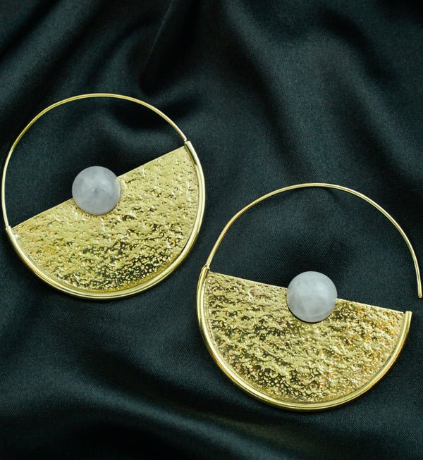 Meridian Rose Quartz Sphere Brass Earrings - Hangers