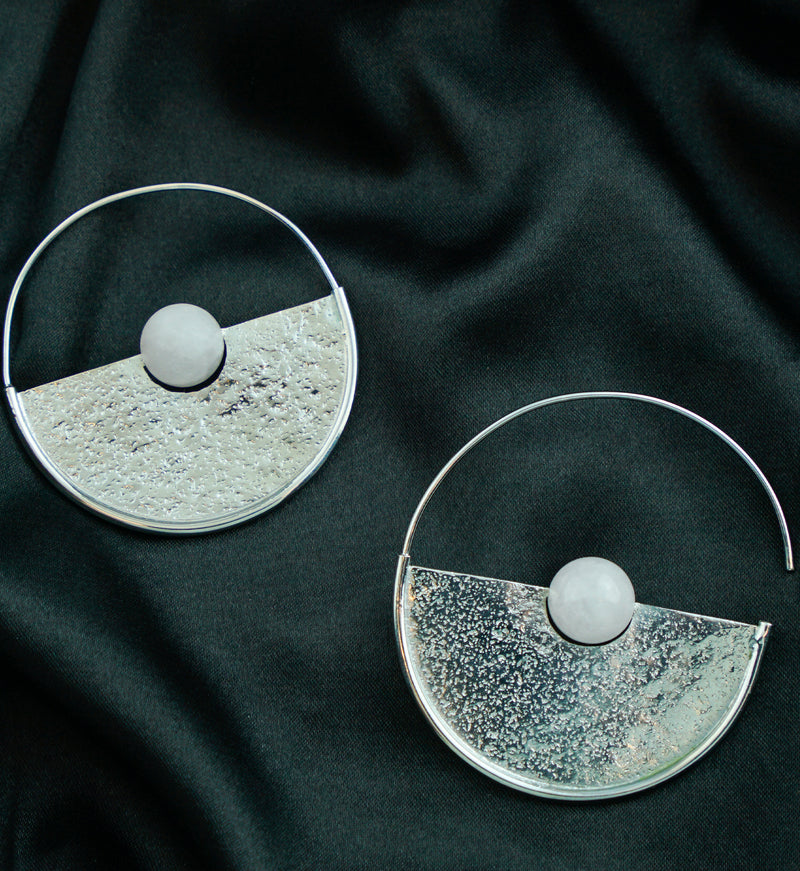 Meridian Rose Quartz Sphere White Brass Earrings - Hangers