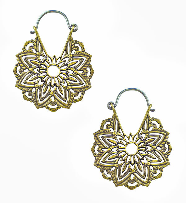 Mini Mandala Brass Plug Hoops