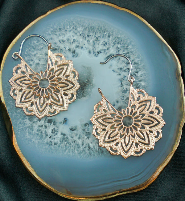 Mini Mandala Copper Plug Hoops