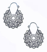 Mini Mandala White Brass Plug Hoops