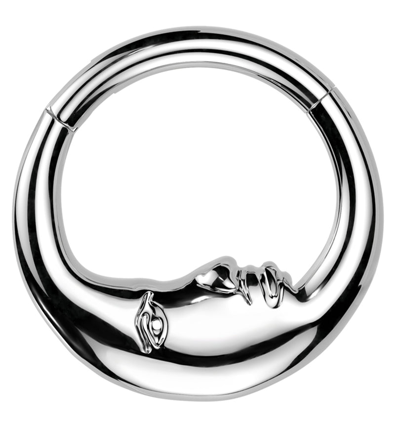 Moon Face Crescent Stainless Steel Hinged Segment Ring